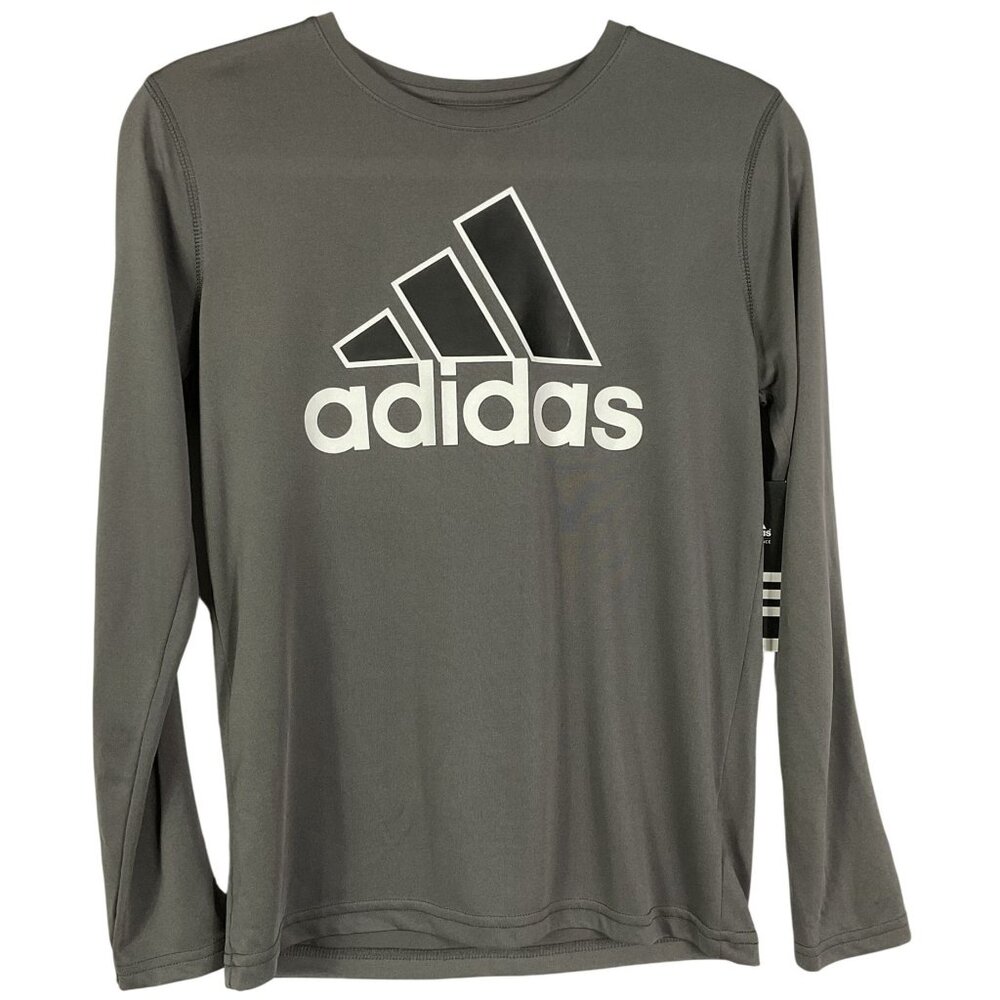 Adidas Boys Long Sleeve T-Shirt 10/12 Black Badge of Sport Logo NWT - Picture 1 of 8